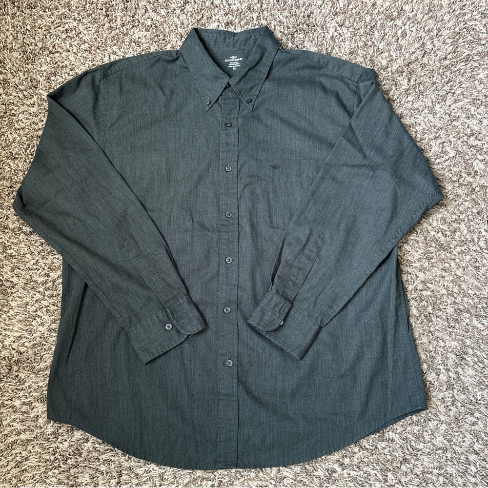 Dockers Men's Button-Down Long Sleeve Shirt - Charcoal Gray